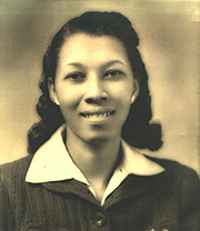 A woman in a black and white photo.